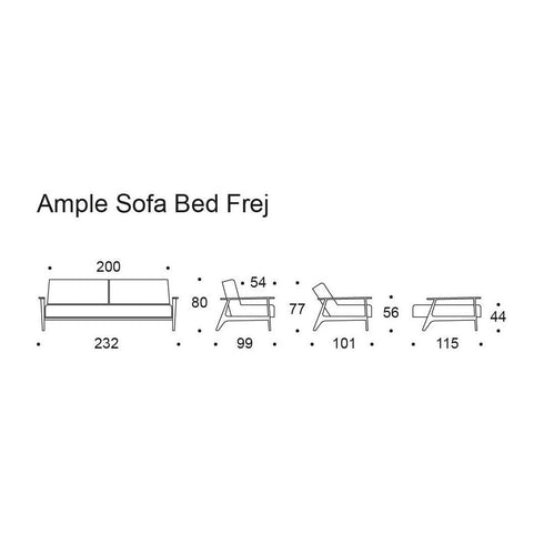 Ample Frej Sofa Bed with Armrests / Black Oak 232x99cm